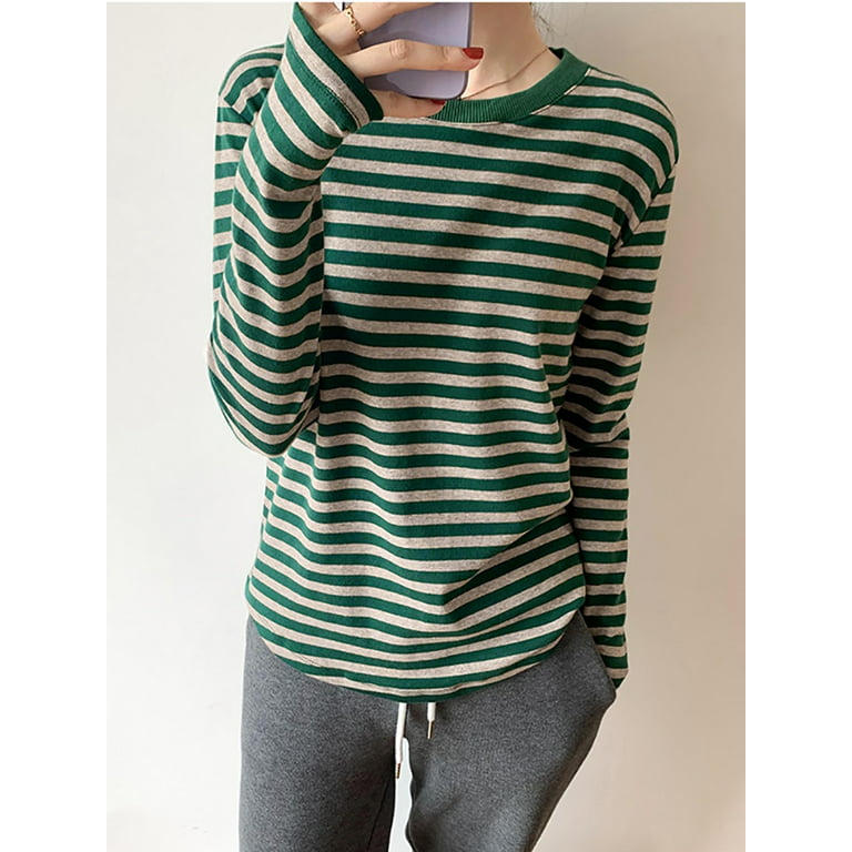 Basic T-shirts Women Striped Top All-match Stylish Daily Lazy Simple Spring  Autumn Long Sleeve Tees Korean Style Hot Sale New