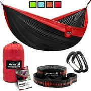 Lightweight Double Camping Hammock - Adjustable Tree Straps & Ultralight Carabiners Included - Two Person Best Portable Parachute Nylon Hammocks for Hiking, Backpacking, Travel & Backyard - Easy Setup
