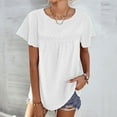 thumbnail image 4 of QLEICOM Womens Summer Tops Oversized T-shirts Round Neck Short Ruffle Sleeve Solid Color Casual Loose Tunic Tank Tops Women Shirts Blouses White M, 4 of 5