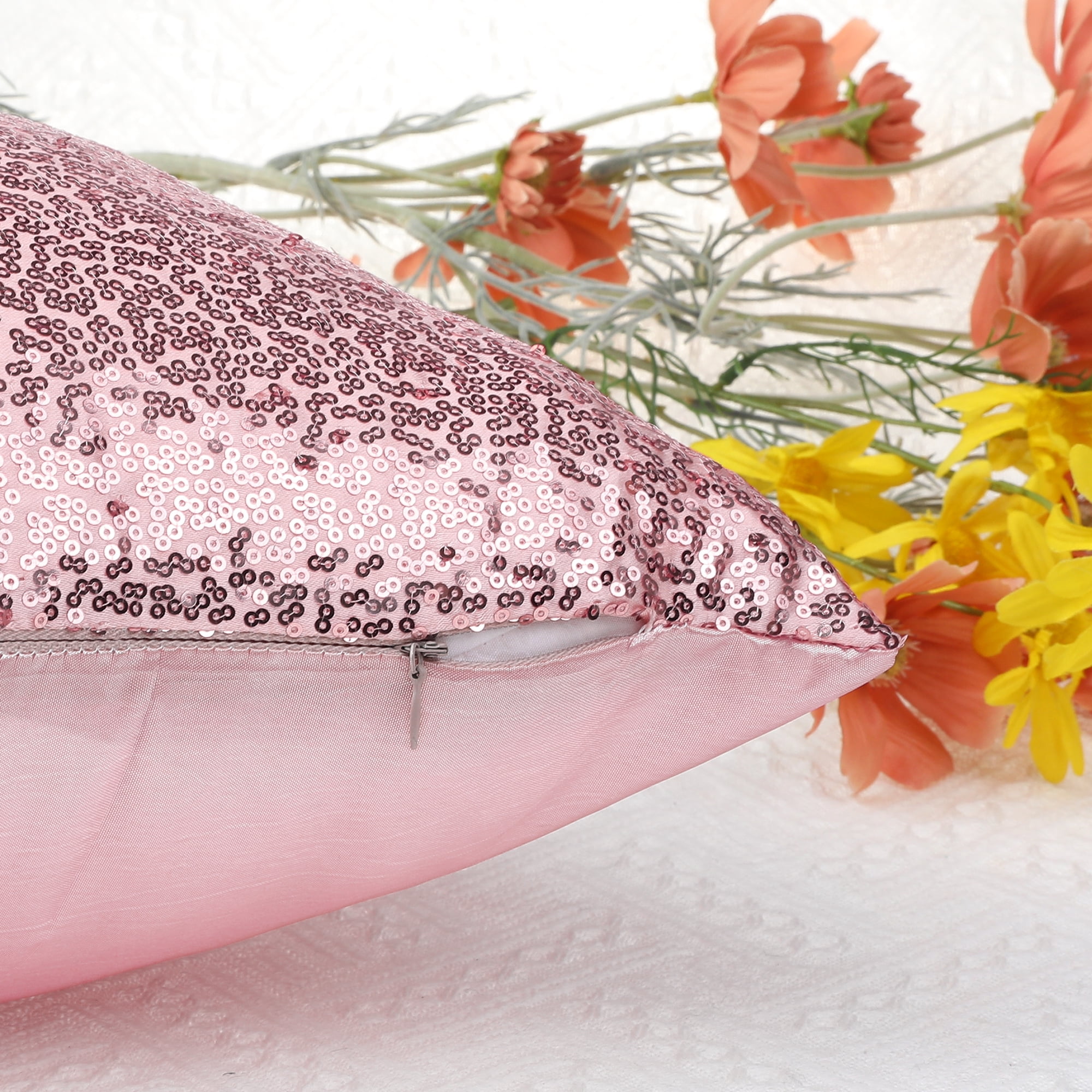 Unique Bargains Sequin Throw Pillow Covers 2 Glitter Decorative Pillow Cases Cushion Cover Pink 18" x 18"