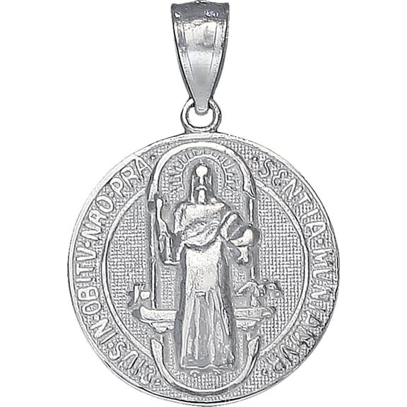 Sterling Silver Saint Benedict Medal Reversible Charm Pendant Necklace with 18 Inch Chain