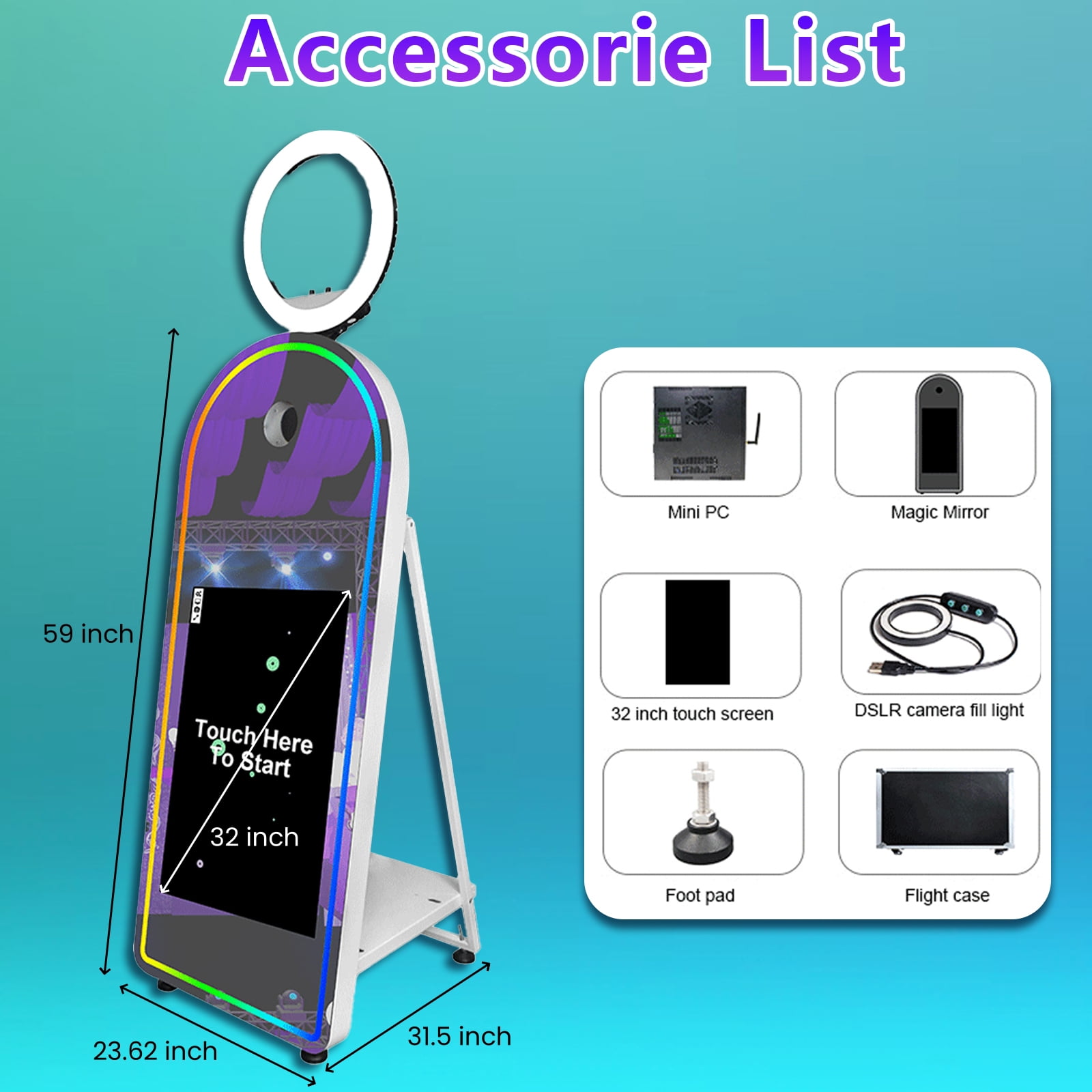 PAAFNN Mirror Photobooth Selfie 32''Touch Screen 65''Photobooth Machine for Wedding Party Events