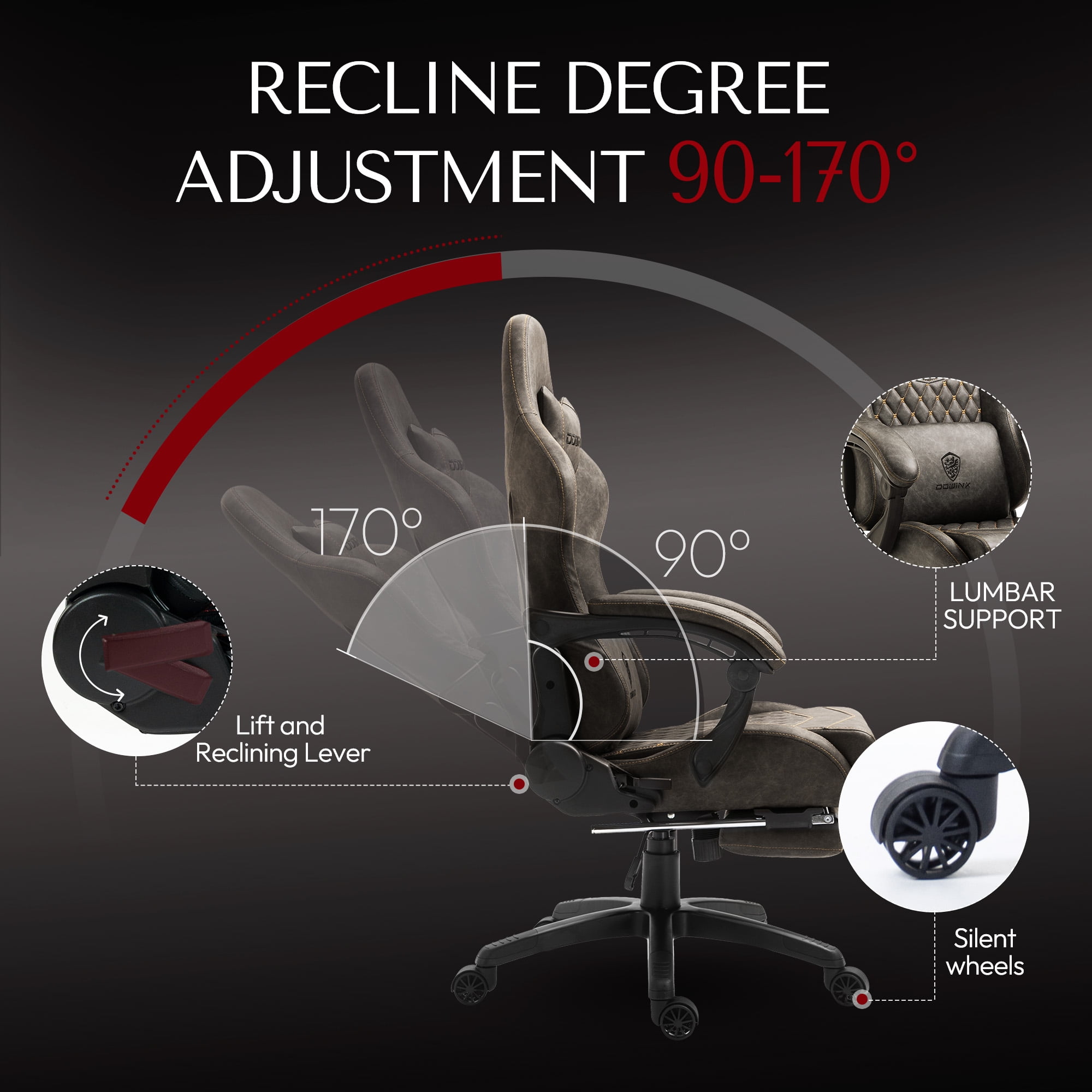 GOOSEA Big and Tall Gaming Chair with Footrest, Ergonomic High Back Office Computer Chair, Adjustable Massage Lumbar Support, PU Leather for Adults, 350Lbs, Brown