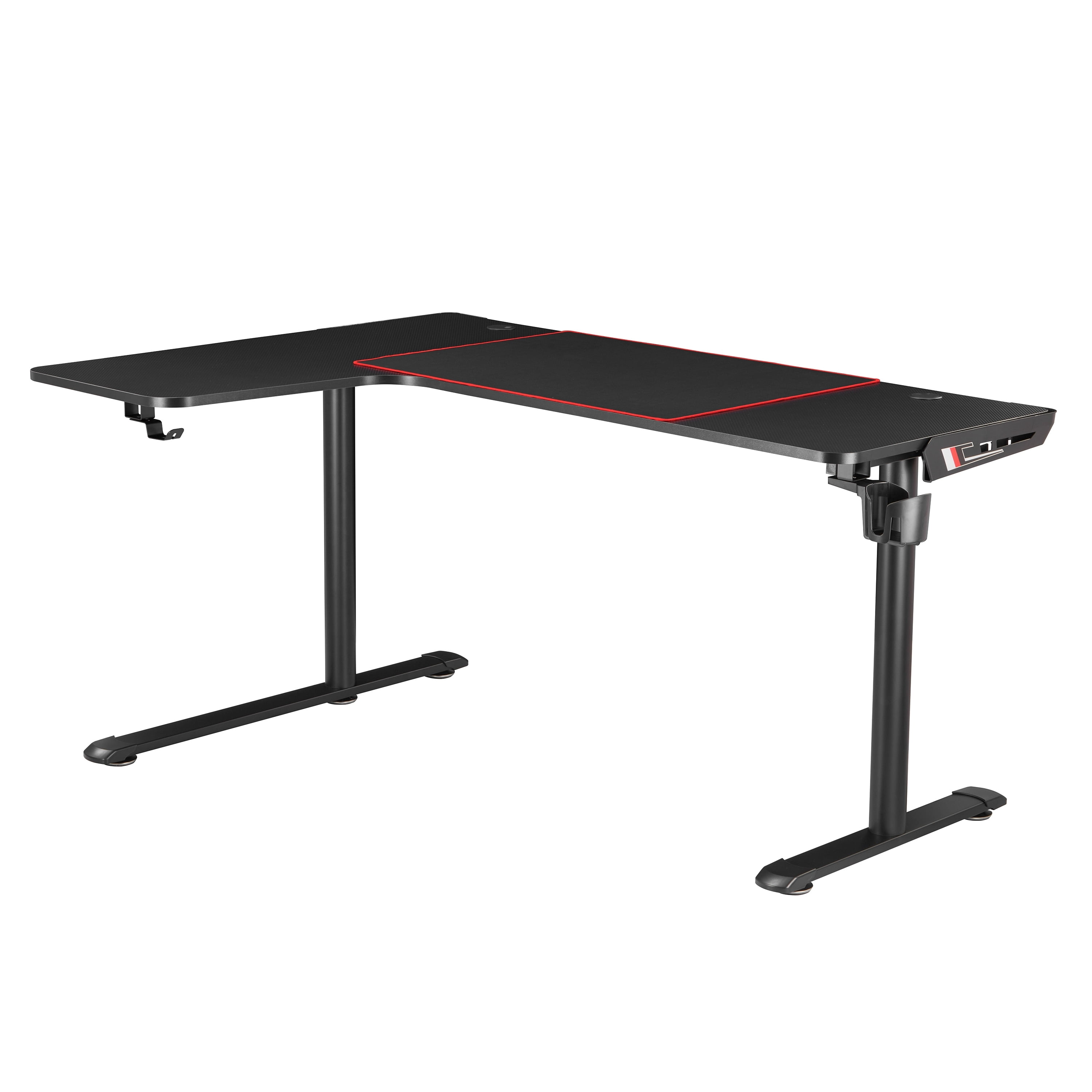 Devan Steel L-Shaped Gaming Desk with USB Ports, Black