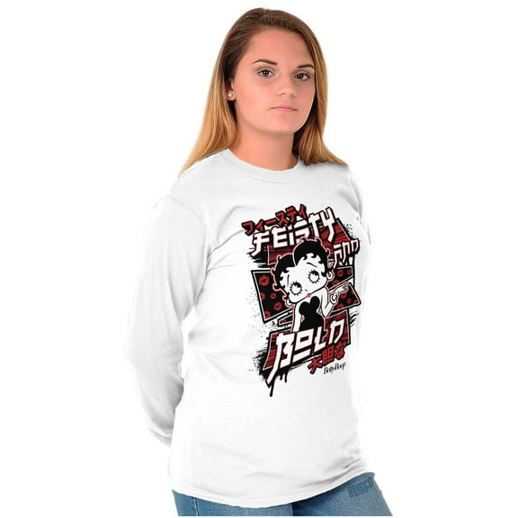 Kanji Betty Boop Feisty and Bold Women's Long Sleeve T Shirt Brisco Brands S