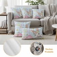thumbnail image 6 of Spring Easter Pillow Covers 2 Pack Rabbit Egg Colorful Flower Butterfly Blue Plaid Pillowcase Waterproof Outdoor Throw Pillow Cover for Patio Garden Square Cushion 20”x20”, 6 of 9