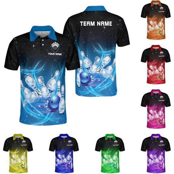 Personalized Name Bowling Polo Shirts 3D for Men and Women, Bowling Shirt, Bowling Shirts for Men Team Bowling Shirt (LightBlue, S)