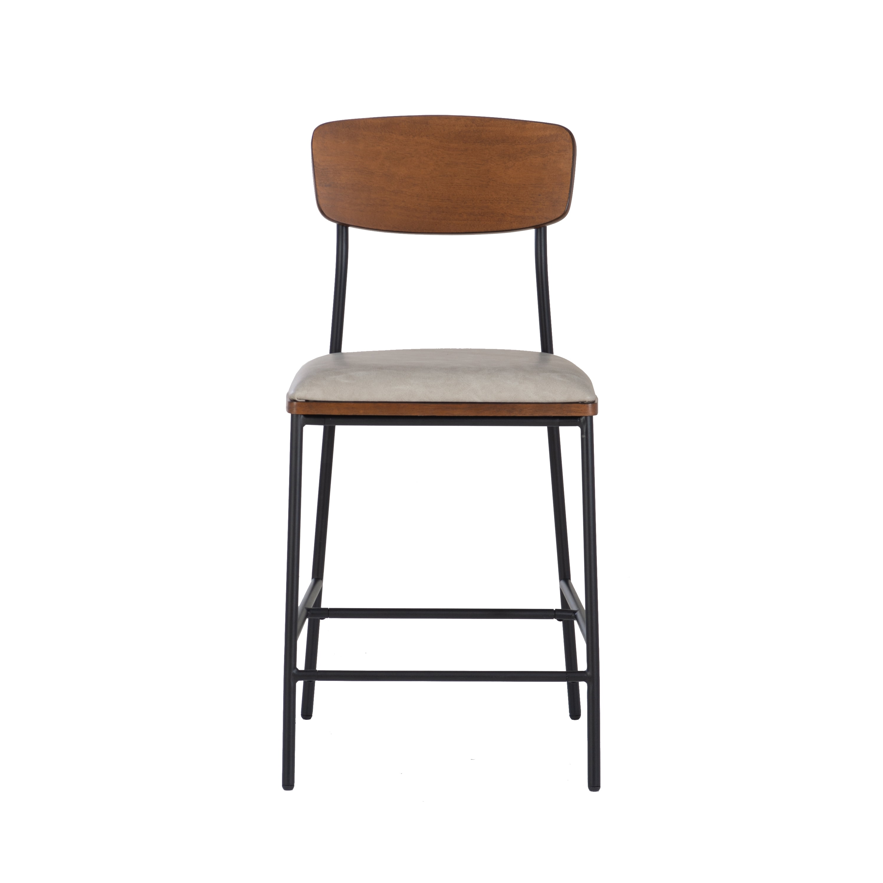 Linon Ryder Counter Stool Cream Faux Leather Padded Seat Steel Frame in Black