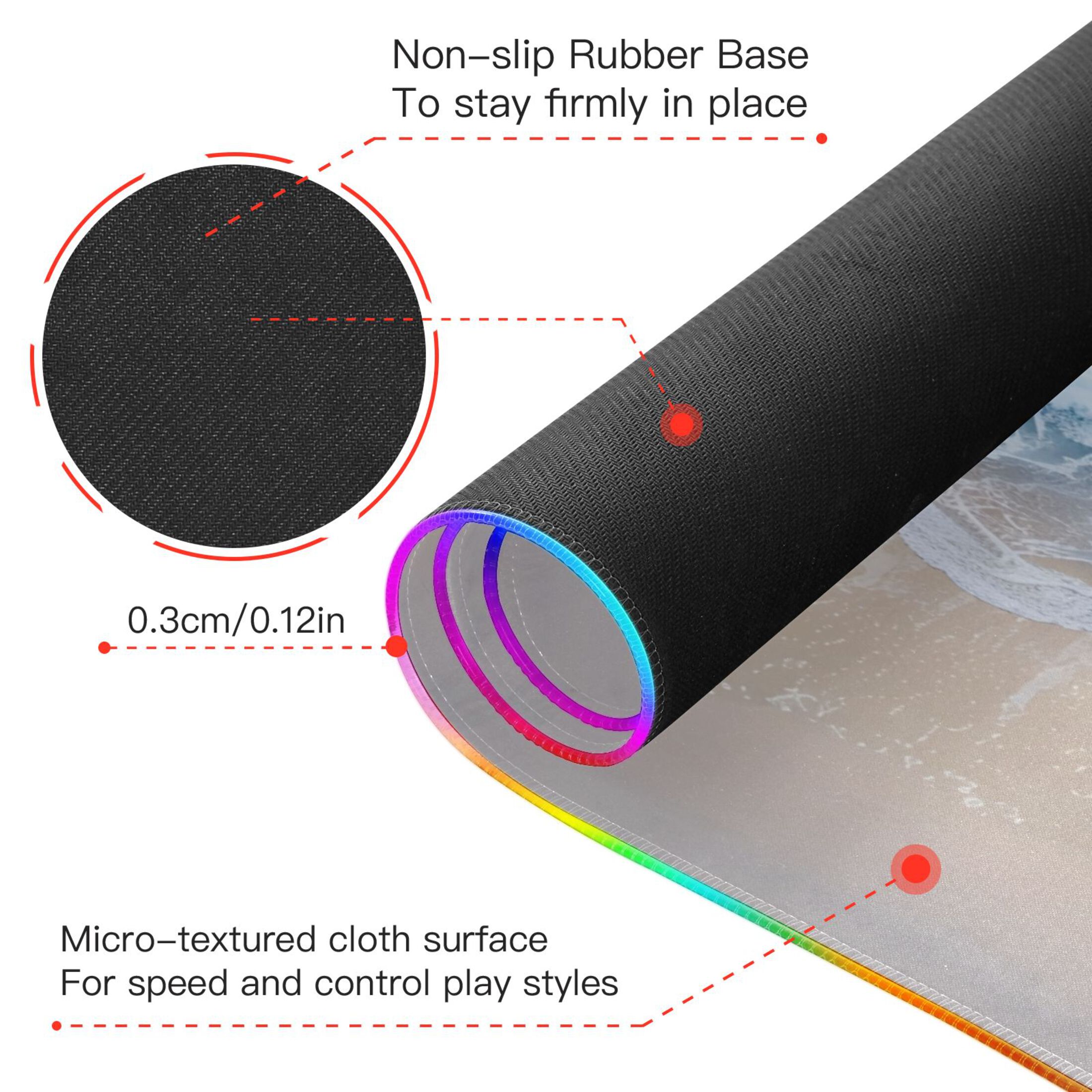 Haosy RGB Led Gaming Mouse Pad Non-Slip Large Keyboard Desk Mat 13 Light Modes 31.5x11.8 inch Beach and Waves