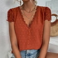 thumbnail image 5 of Blusas sueltas de manga corta con cuello en V de color sólido informal para mujer con estilo OAVQHLG3B Store lin121212, 5 of 5