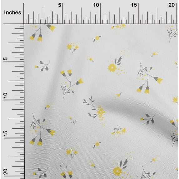 oneOone Cotton Poplin Twill White Fabric Leaves & Flowers Floral Fabric For Sewing Printed Craft Fabric By The Yard 56 Inch Wide