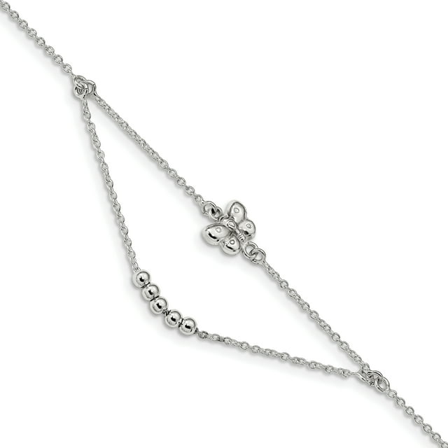 925 Sterling Silver 9 Inch Plus 1 Butterfly Anklet Insect Arachnid