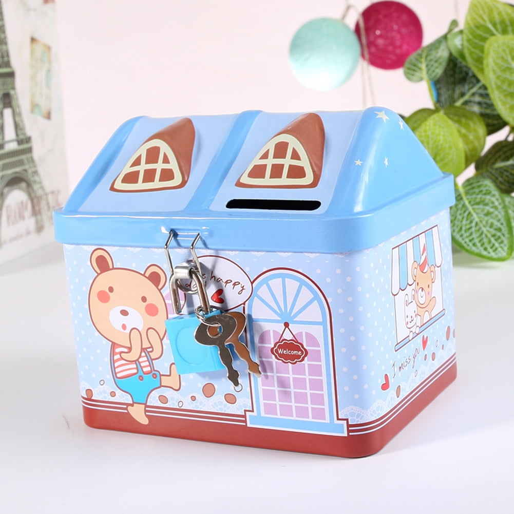 Cartoon Tinplate Bank House Saving Bank Cute Money Box Kids Gift HO3 
