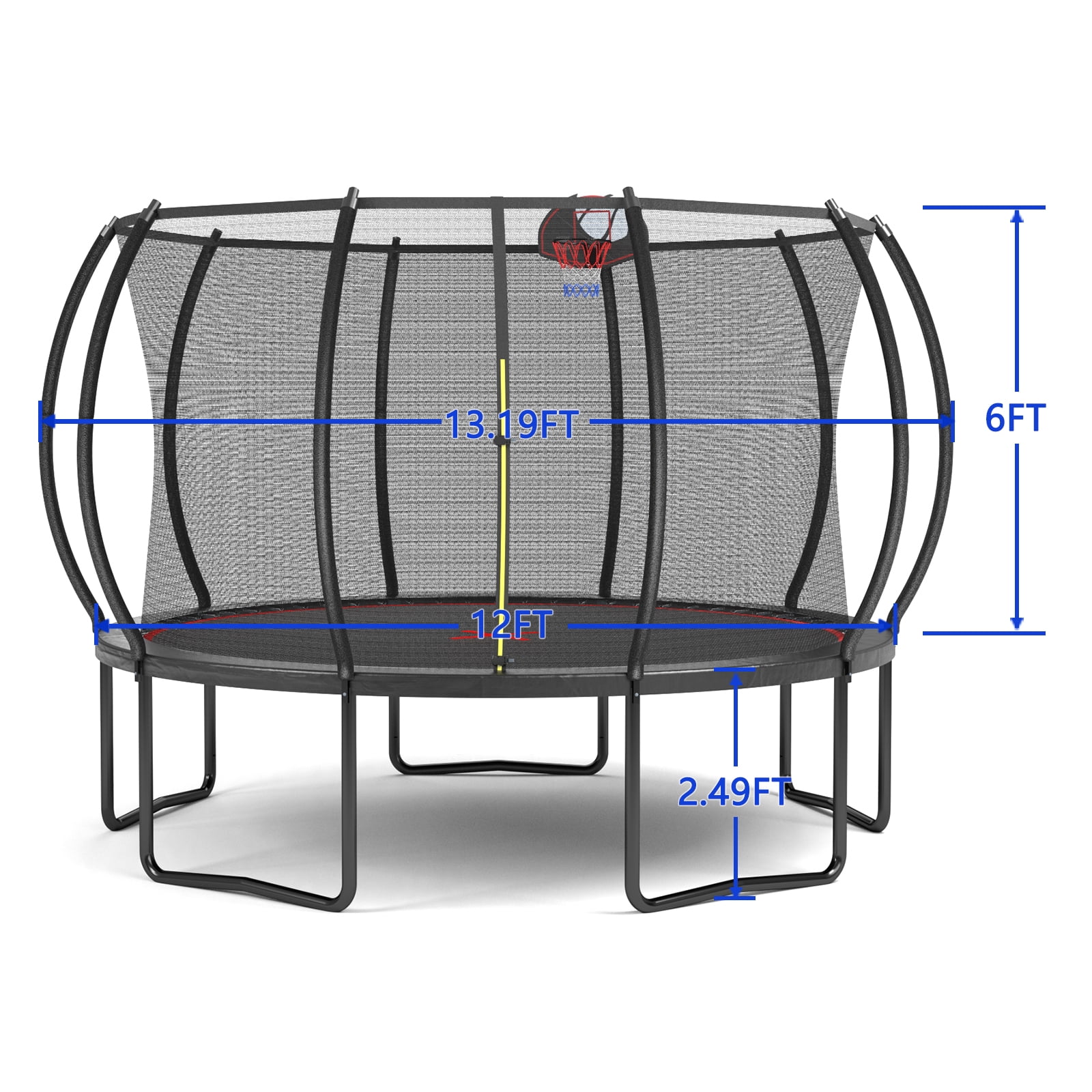 Witaxima YC 12FT Trampoline with Basketball Hoop, Ladder, and Safety Enclosure - Heavy-Duty Steel Frame, Black & Red, 144in Round, ASTM Certified for Kids & Family Outdoor Fun