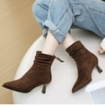 thumbnail image 2 of Womens Ankle Boots Pointed Toe Kitten Heels Beaded Zipper Casual Suede Slouchy Fall Winter Dress Booties Brown 5.5, 2 of 6