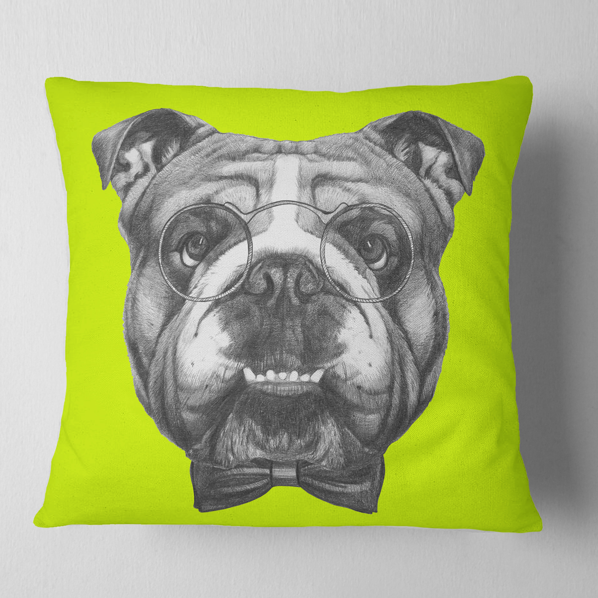 Designart English Bulldog with Bow Tie - Contemporary Animal Throw Pillow - 16x16
