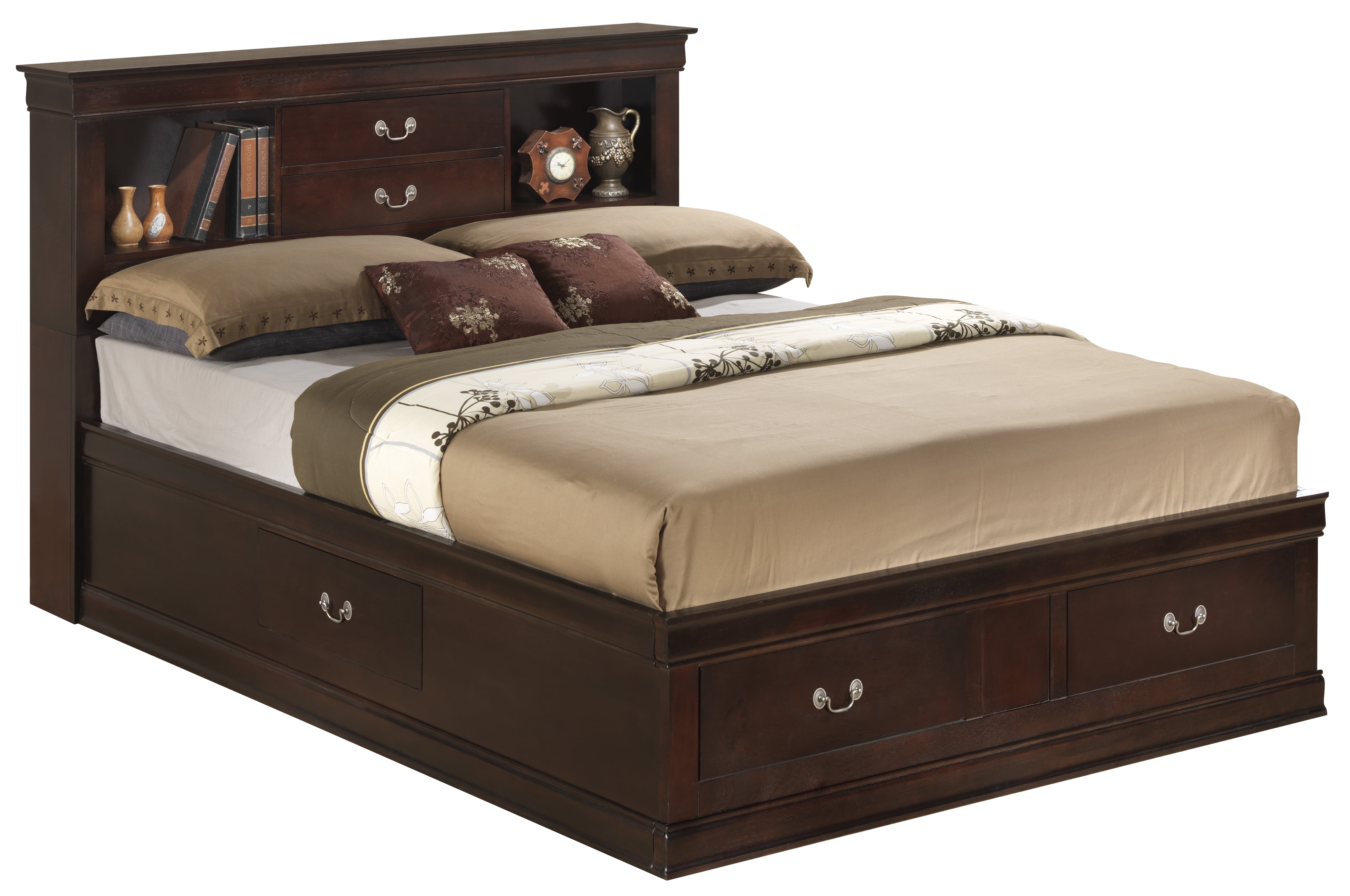 Glory Furniture Louis Phillipe Queen Storage Bed in Cappuccino Color