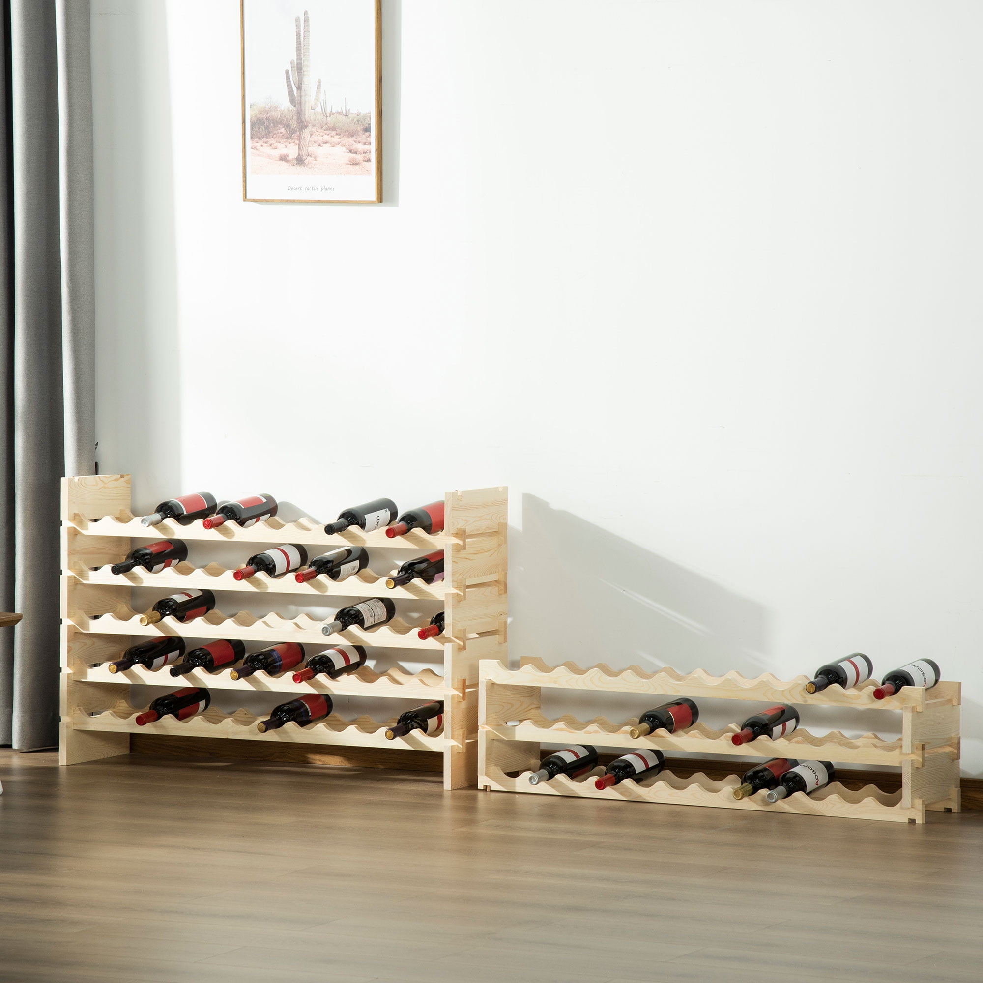 HOMCOM 8 Tier Solid Pine Wooden Wine Rack Stackable Wine Holder Wine Cabinet Free Standing Floor Liquor Storage Shelf 96 Bottle Walmart