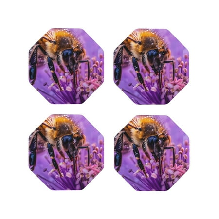 

Honeii Closeup Honeybee on Flower Print Leather Coaster Set of 4 Ideal for Safeguarding Your Furniture from Drinks Spills and Effortless Cleanup-Octagon