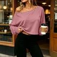thumbnail image 6 of Women's Off Shoulder Crop Top Grommet Detail Long Sleeve Casual Pullover Sweatshirt, 6 of 9
