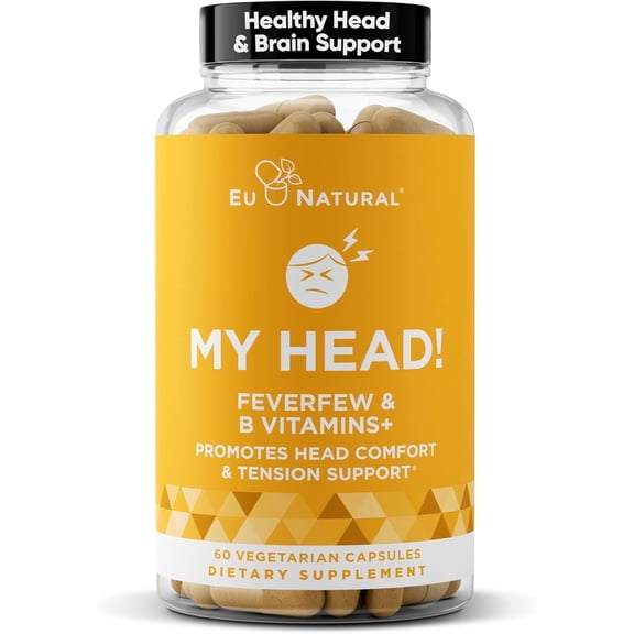 Eu Natural My Head! – Magnesium, Feverfew, Vitamin D, Ginger, & More – 60 Vegetarian Capsules