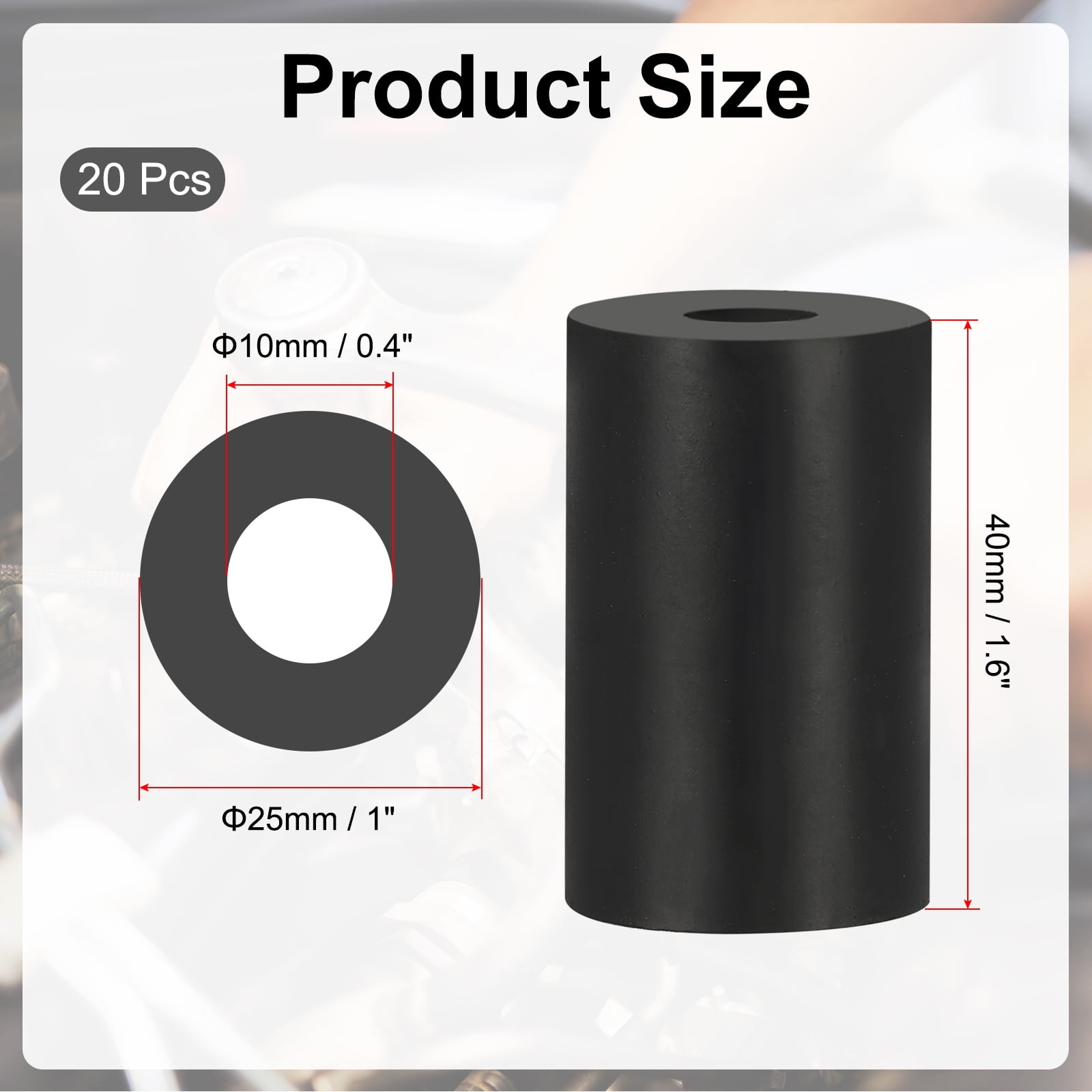 Uxcell 20 Pcs 0.4"ID x 1"OD x 1.6"T Multi Purpose Rubber Spacer