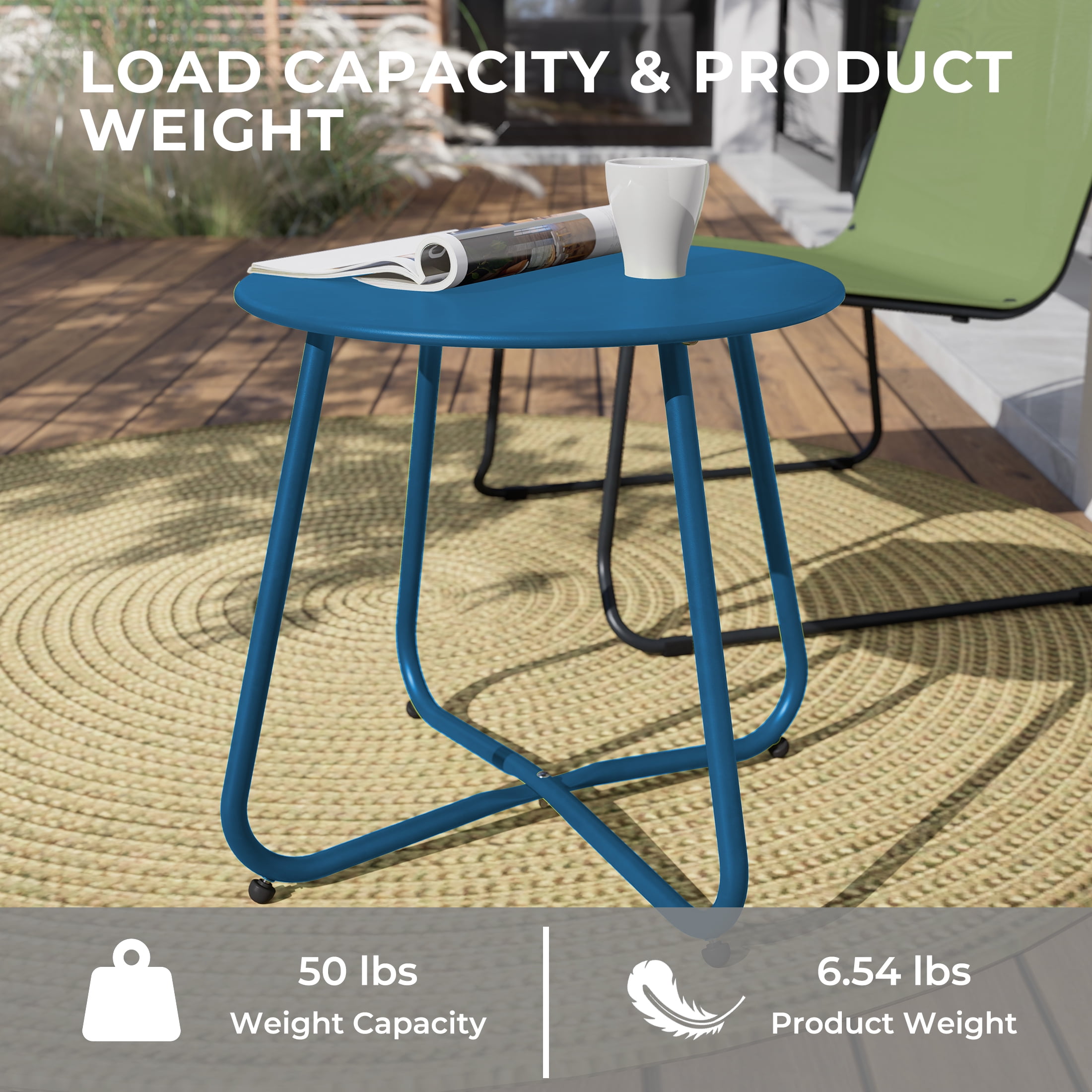 Grand Patio Outdoor&Indoor Steel Patio Side Table, Weather Resistant Outdoor Small Round End Table for Patio, Yard, Balcony, Garden, Living Room, Bedroom Peacock Blue