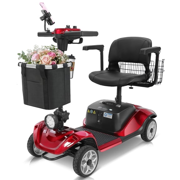 4 Wheel Mobility Scooter for Seniors&Adults,15 Miles Foldable Electric Mobility Scooter,350W Powered Electric Wheelchair Device for Adults 300 lbs,LED Lights,Basket,Compact Mobile for Travel