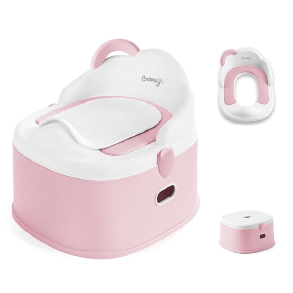 BEBBLY Bañito Entrenador Infantil con Almacenamiento Asiento Antiderrapante para Niños y Niñas de 6 Meses a 3 Años Fácil de Limpiar Ideal para Aprender a Ir al Baño (ROSA)