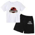 thumbnail image 2 of Conjunto de 2 piezas de camiseta y pantalones cortos con estampado de dinosaurio de Jurassic Park para niños y niñas, con estampado de dibujos animados de verano, 2 of 5