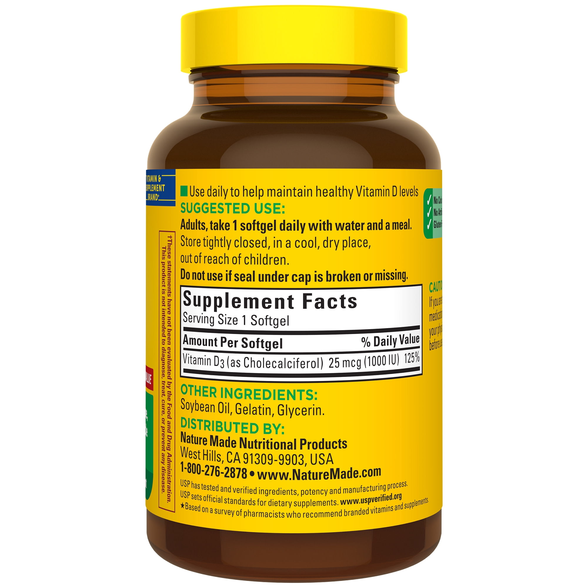 Nature Made Vitamin D3 1000 IU (25 mcg) Softgels, Dietary Supplement for Bone and Immune Health Support, 500 Count
