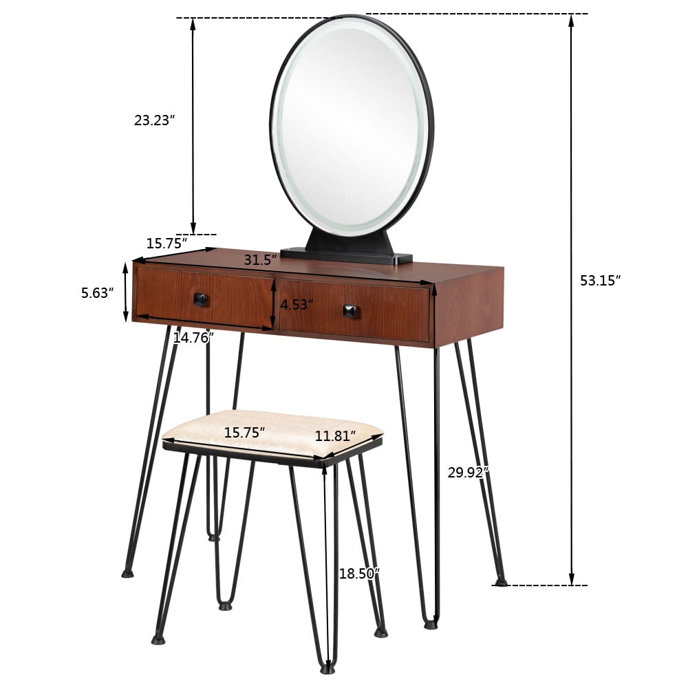 Kepooman Bedroom Iron Dressing Table, Simple Dressing Table with Iron Foot and Three-Color Adjustable Light, White Kepooman Bedroom Iron Dressing Table, Simple Dressing Table with Iron Foot and Three-Color Adjustable Light, White