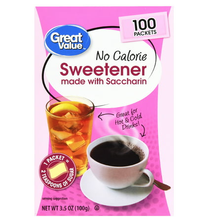 (4 Pack) Great Value Sweetener with Saccharin Packets, No Calorie, 3.5 oz, 100 (Best Way To Count Calories)