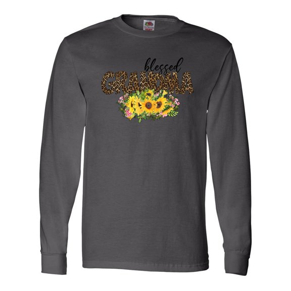 Inktastic Blessed Grandma Sunflowers and Leopard Print Long Sleeve T-Shirt
