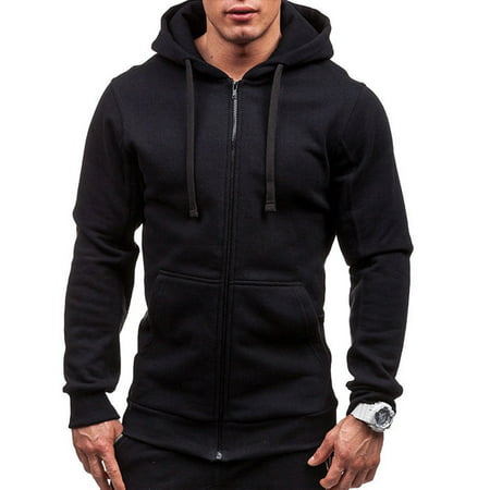 Mens Thick Zip-Up Hoodie Sherpa Fur Winter Unisex Hooded Jacket Jumper Black (Best Mens Winter Coats For Extreme Cold)