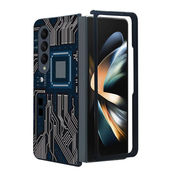 ANJ  Protective Snap-On Design Printed Case Compatible with Samsung Galaxy Z Fold 4 - Dark Blue Circuit