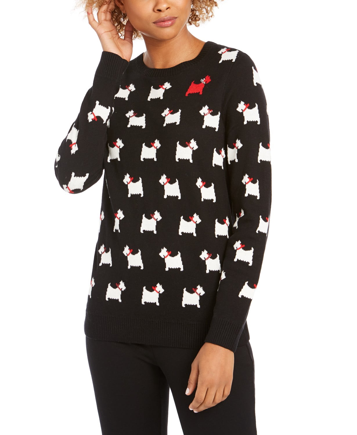 Printed Terrier Bow Sweater, Deep 