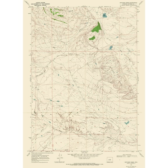 Topographical Map - Notches Dome Wyoming Quad - USGS 1968 - 23 x 31.66 - Vintage Wall Art