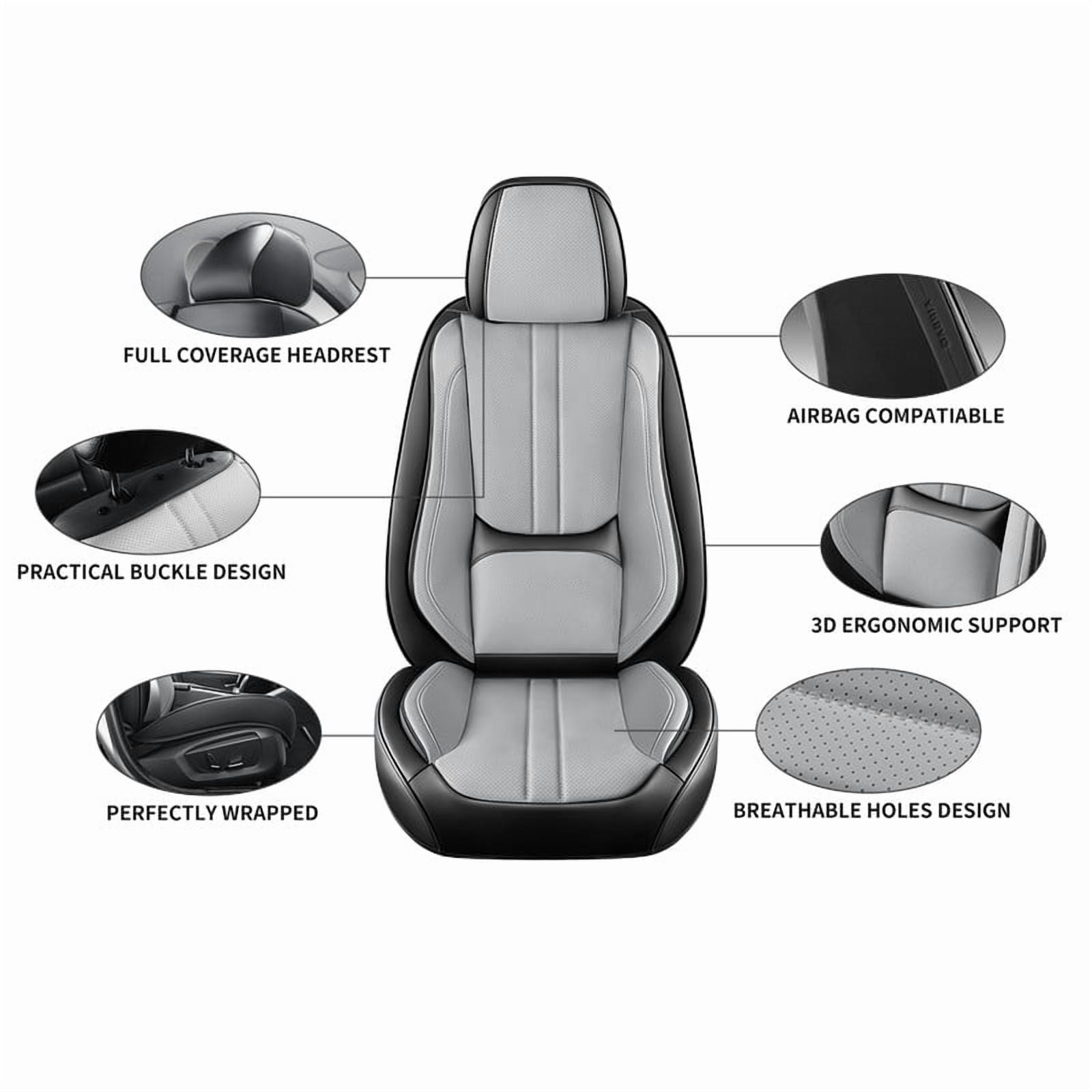 Car Seat Covers Full Set for Toyota Highlander 2007-2019,Breathable Nappa Leather Luxury Automotive Interior Accessories with Lumbar Support BlackGray
