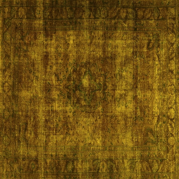 Ahgly Company Machine Washable Indoor Square Persian Yellow Traditional Area Rugs, 6' Square