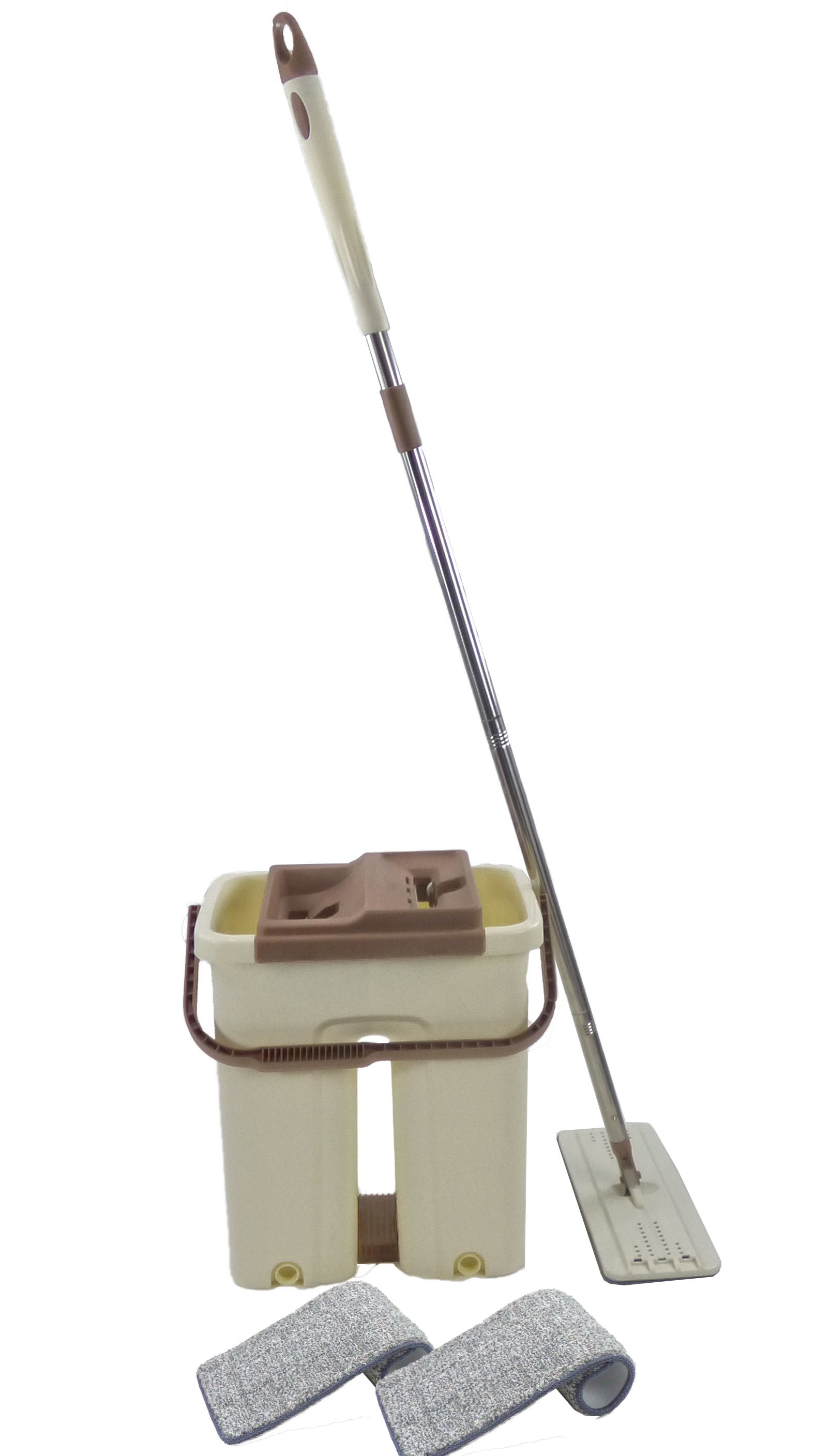 Hands Free Self Cleaning System Retractable Flat Mop Bucket 4 Microfiber Pads 