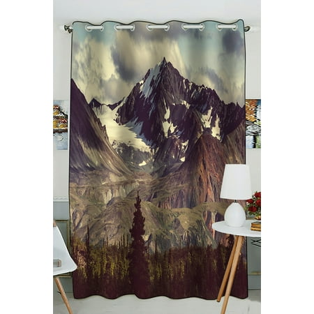Mountain Blackout PHFZK Snowy Nature Window Curtain, Mountain Landscapes Alaska Window Curtain Blackout Curtain For Bedroom living Room Kitchen Room 52x84 inches One Piece ()