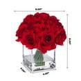 thumbnail image 4 of Enova Home Artificial Flowers 18 Heads Silk Roses Fake Flowers Arrangement in Cube Glass Vase with Faux Water for Home Office Wedding Decoration (Red), 4 of 4