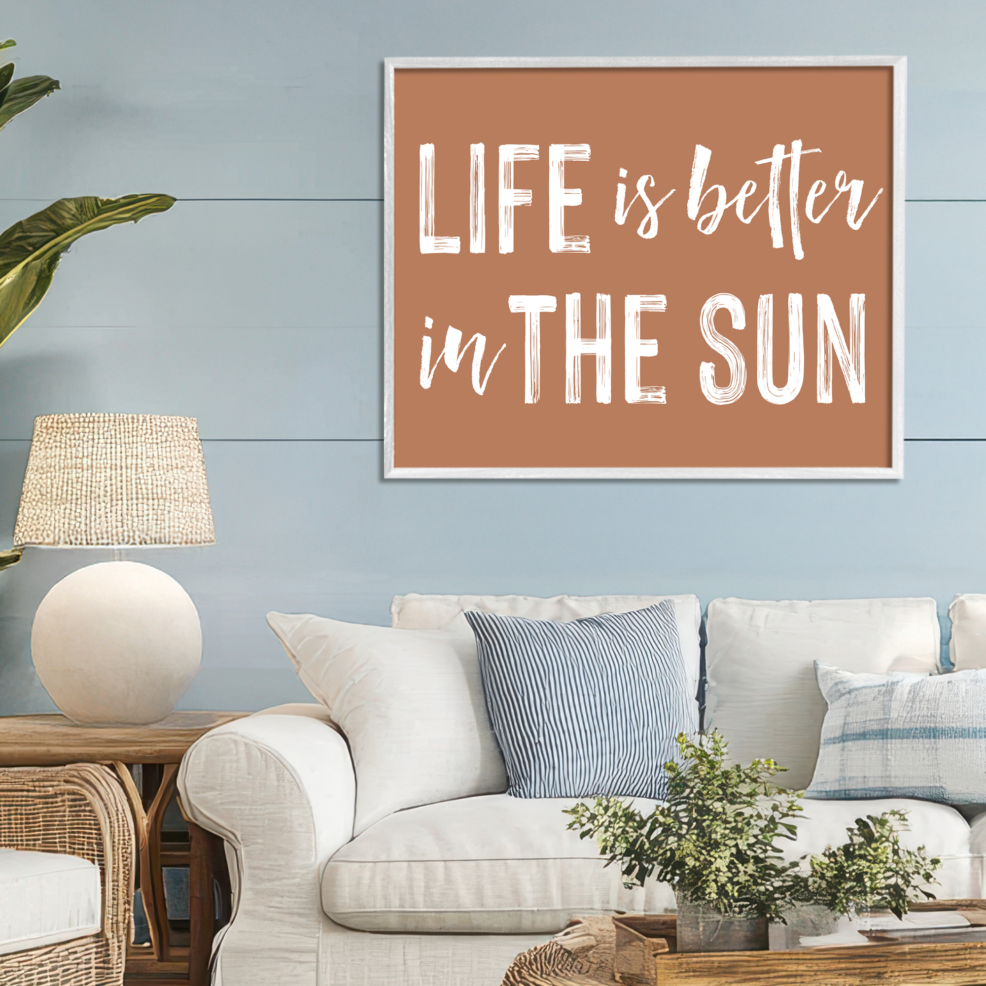 Life Better In Sun Brown White Framed Giclee Art, design by Lettered and Lined