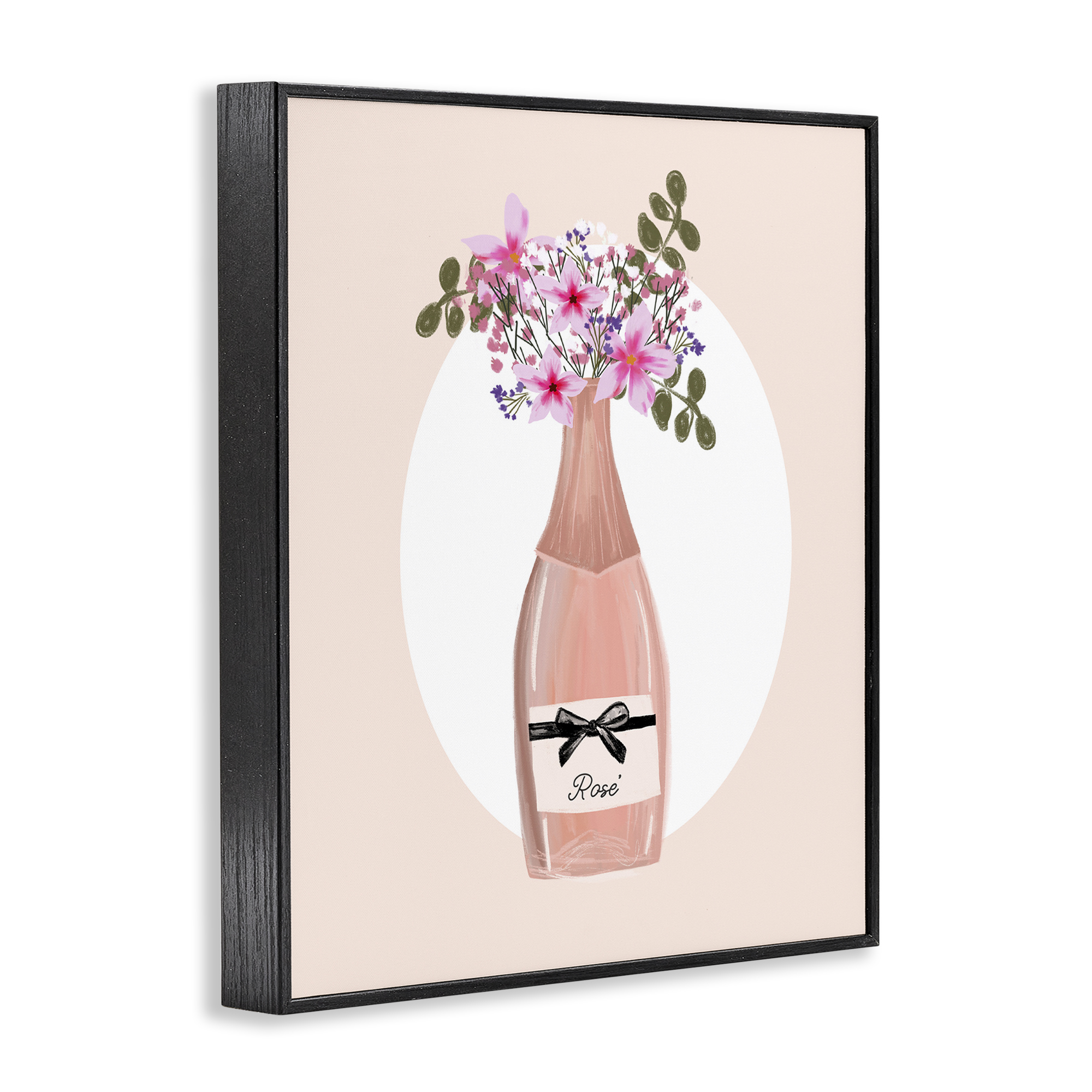 Stupell Industries Pink Lilies Champagne Food & Beverage Painting Black Framed Art Print Wall Art, 11 x 14