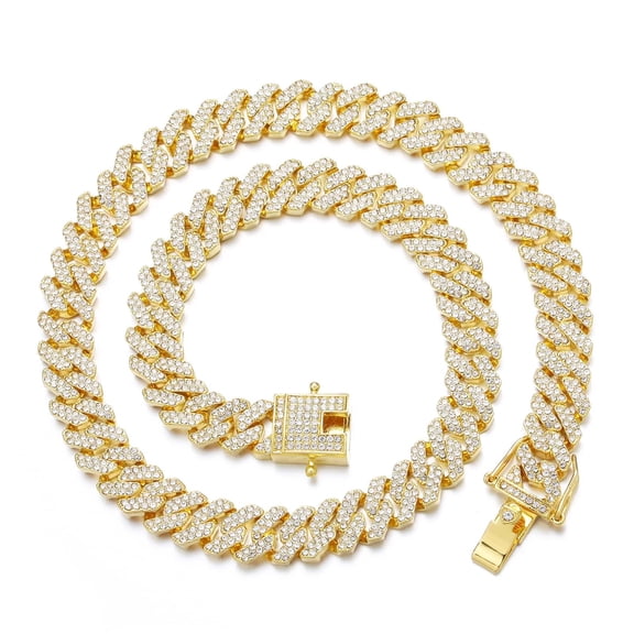 Womens Jewelry Mens Miami Cuban Link Chain Necklace 12Mm Diamond Prong Cuban Chain 20 Inch Length Hip Hop Jewely With Gift Box Necklace for Women Necklace Jewelry for Everyday Wear Simple Trendy Chok