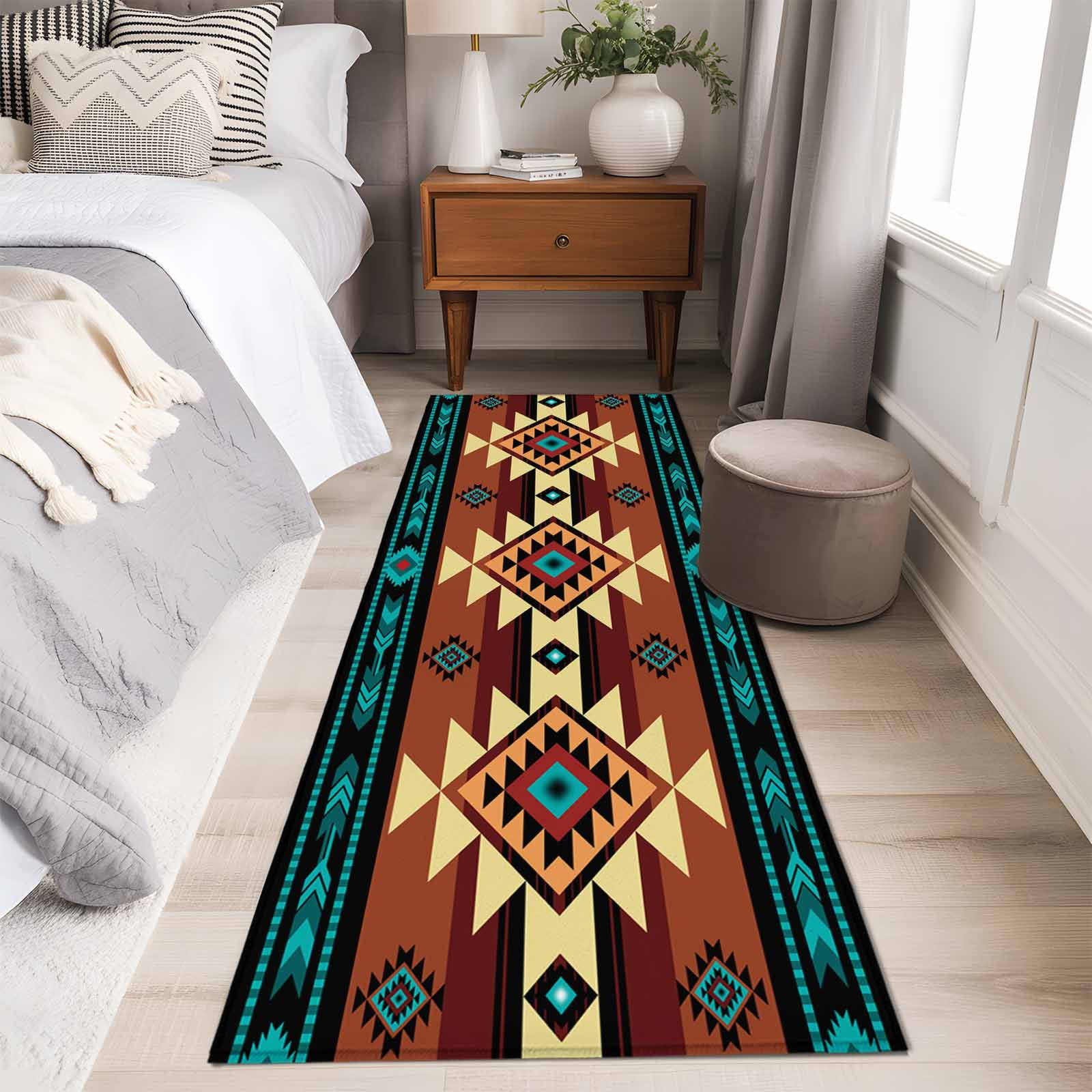 Turquoise Red Runner Rug 2x6 FT, Non Slip Hallway Carpet, Southwest American Native Abstract Pattern Washable Soft Floor Carpet Throw Runner Carpet Long Rug for Entryway Kitchen Bedside Sliding Door