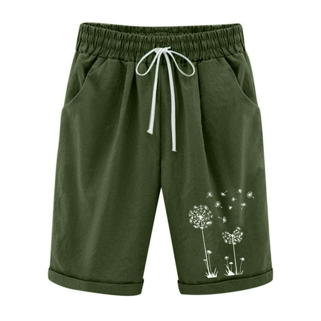 DEELLEEO Plus Size Clearance Womens Shorts Summer Printed Five Points Large Size Cotton Linen Pants