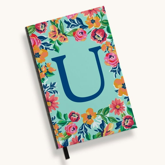Personalization Mall Flowery Initial Journal, Blue Aqua, U