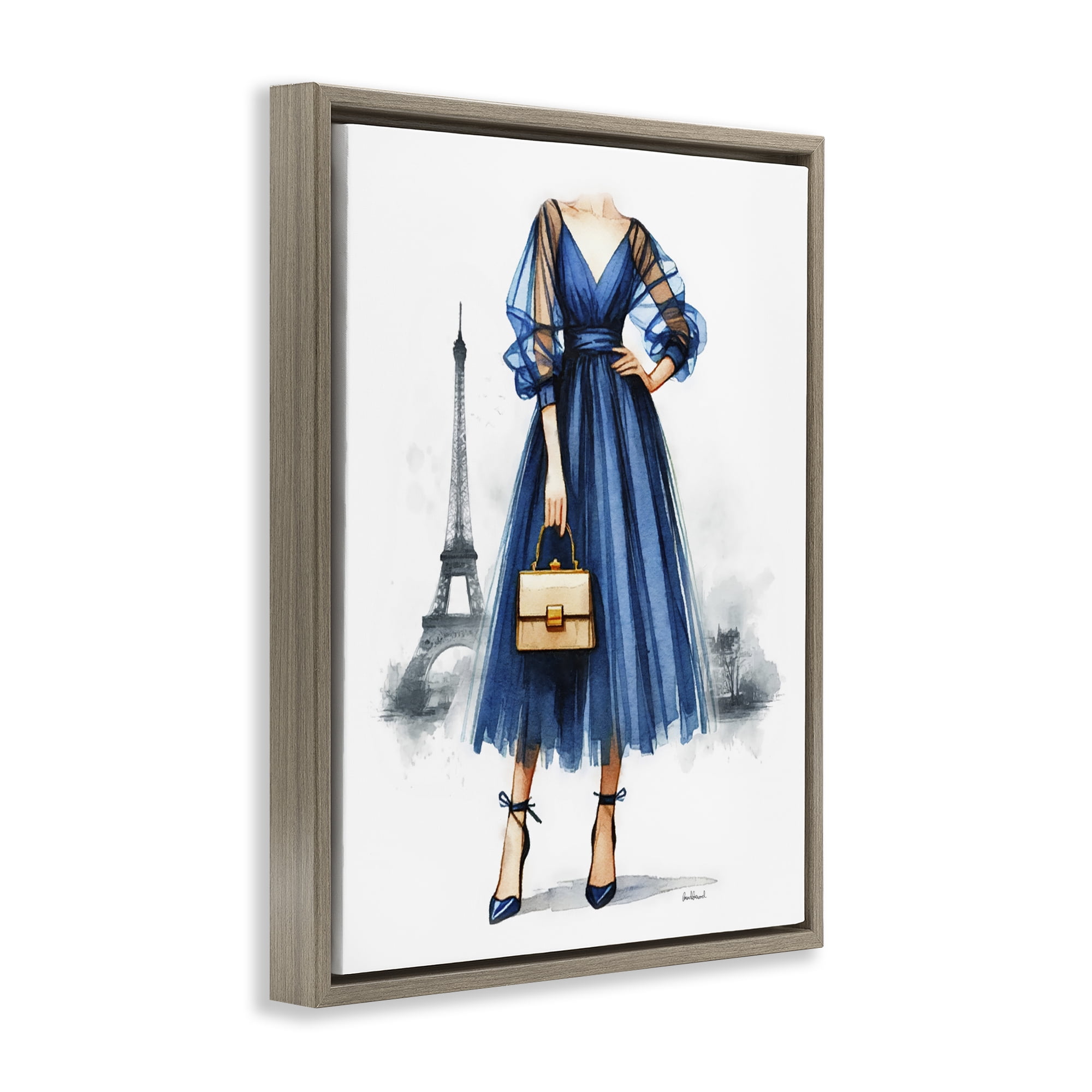 Stupell Industries Eiffel Town & Fashion Fashion Painting Brown Floater Framed Canvas Art Print Wall Art, 17 x 21